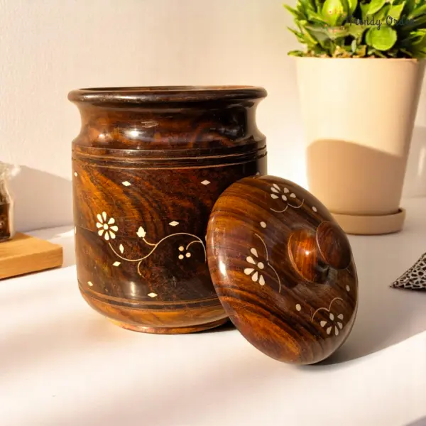 Large Wooden Storage Jar