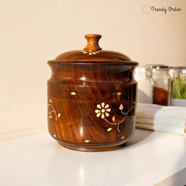 Wooden Multipupose Storage Jar