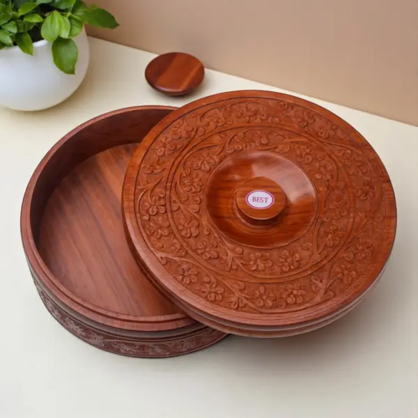 Carved Wooden Roti Box Carved Wooden Roti Box