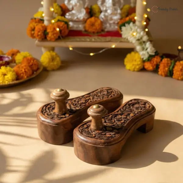 Carved Wooden Khadau for pooja
