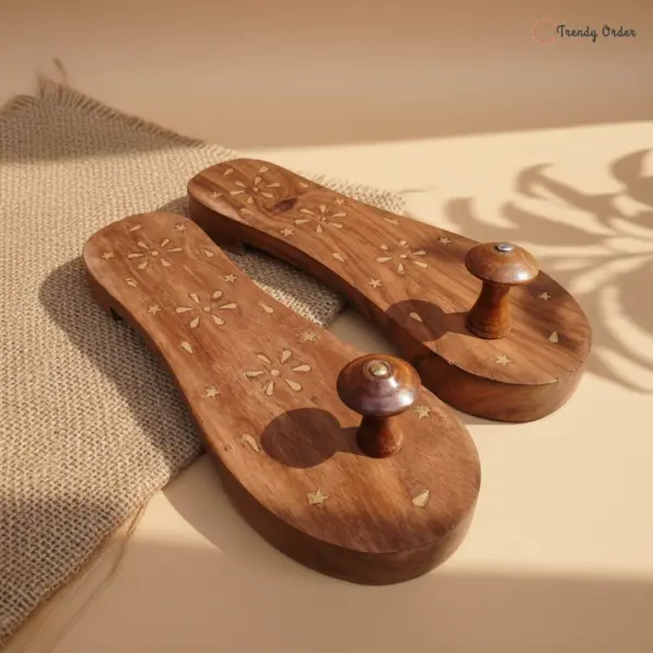 Heeled Wooden Khadau Charan Paduka