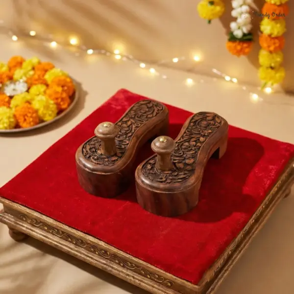 Carved Wooden Khadau for pooja