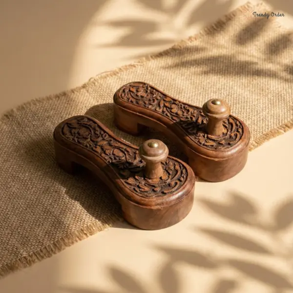 Carved Wooden Khadau for pooja