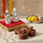 Floral Carved Wooden Khadau for pooja Guru Charan Paduka