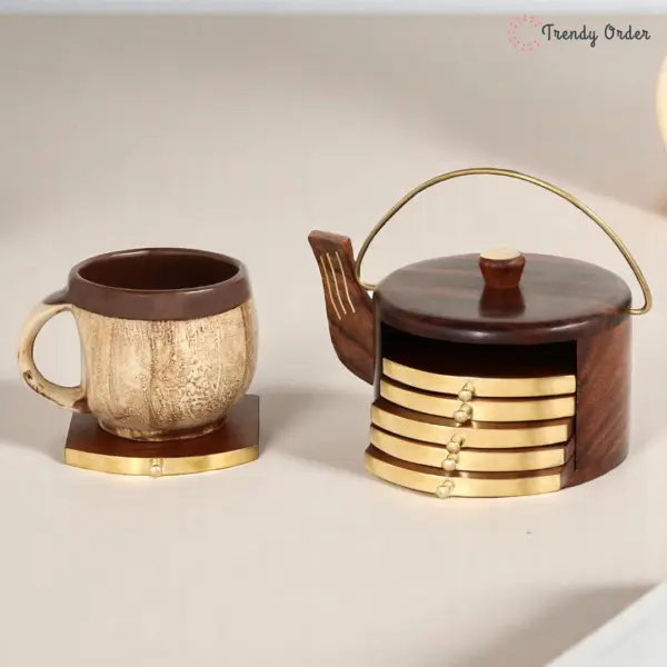 Wooden Coaster Set with Teapot Holder