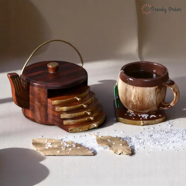 Wooden Coaster Set with Teapot Holder