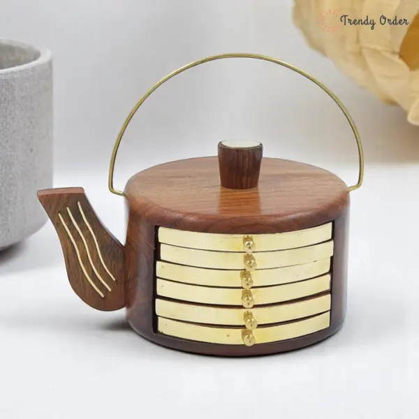 Wooden Coaster Set with Teapot Holder