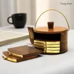 Wooden Coaster Set with Teapot Holder