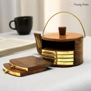 Wooden Coaster Set with Teapot Holder