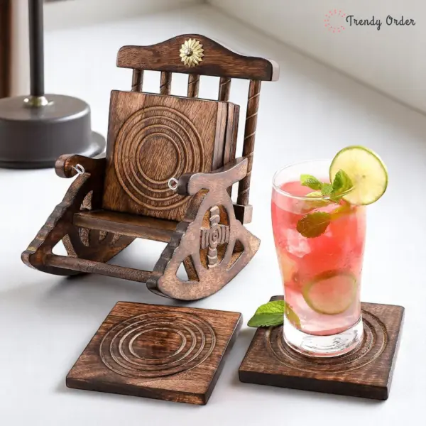 Coaster Set with Rocking Chair Holder Coaster Set with Rocking Chair Holder