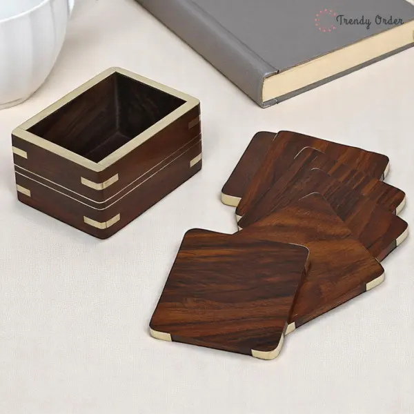 Coaster Set with Brass Inlay Holder