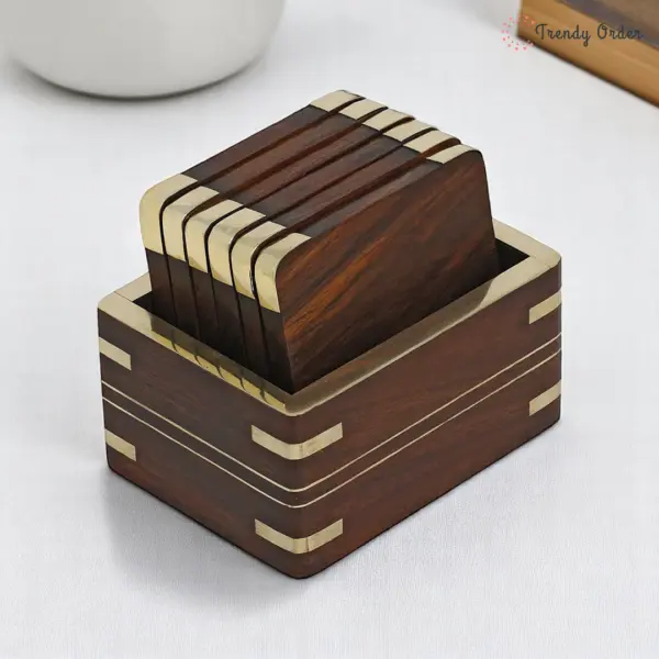 Coaster Set with Brass Inlay Holder