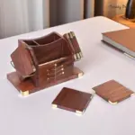 Wooden Table Caddy with Coasters