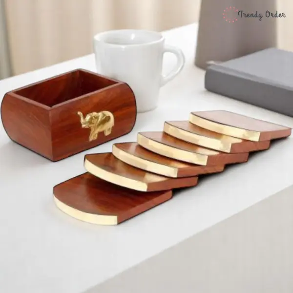 Brass Elephant Wooden Coaster