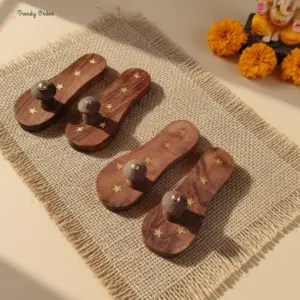 Pooja Khadau Paduka with Brass Stars