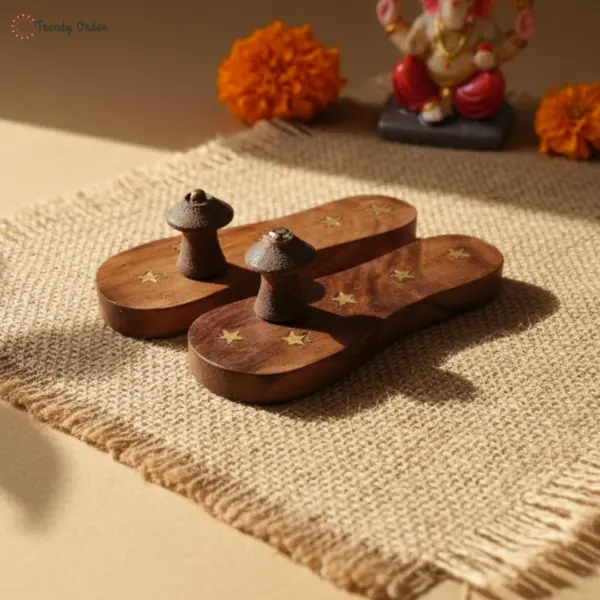 Pooja Khadau Paduka with Brass Stars