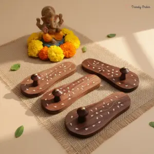 Small Pooja Khadau Paduka with White Inlay