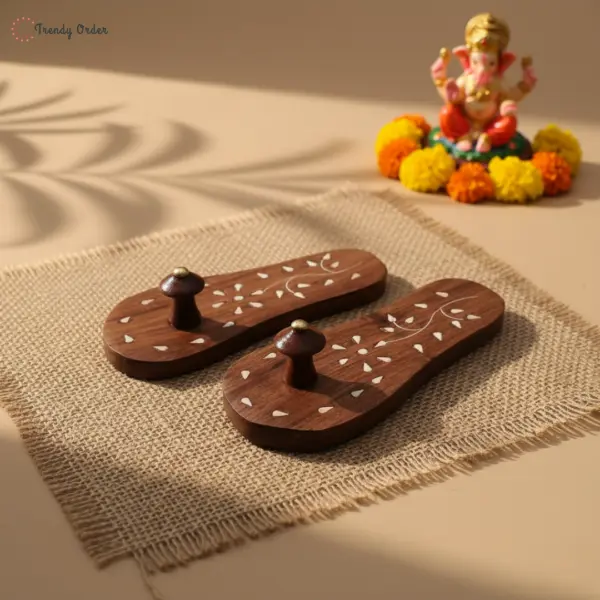 Small Pooja Khadau Paduka with White Inlay