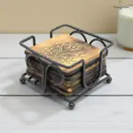 Wooden Coasters with Wrought Iron Holder
