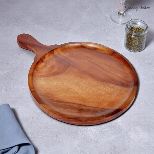 Wooden Pizza Serving Platter with Handle