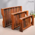 Slatted Wooden Serving Tray Set of 3