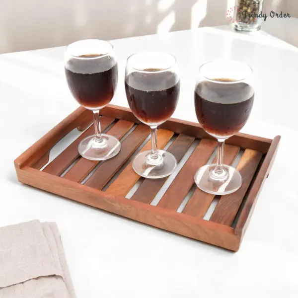 Slatted Wooden Serving Tray Set of 3
