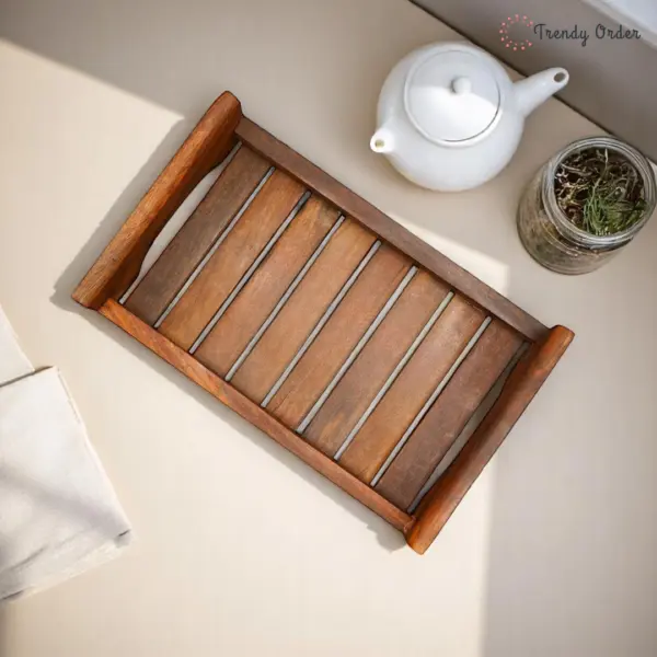 Slatted Wooden Serving Tray Set of 3