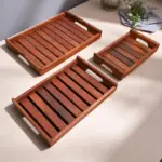Slatted Wooden Serving Tray Set of 3
