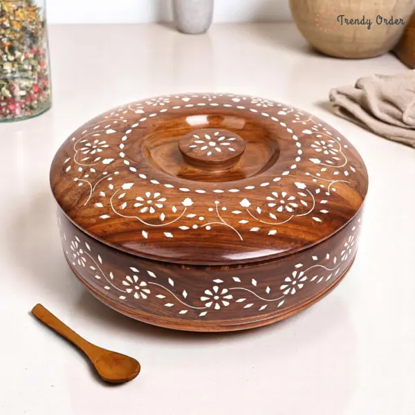 Round Wooden Masala Box with 7 Compartments