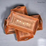 Carved Jali Wooden Tray Set