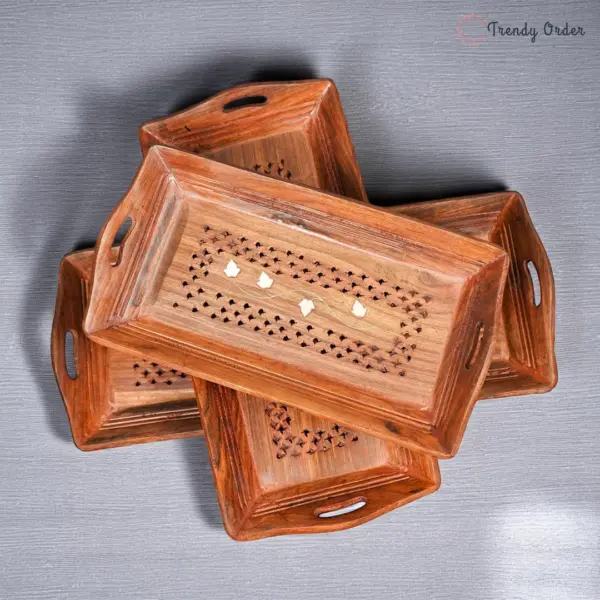 Carved Jali Wooden Tray Set
