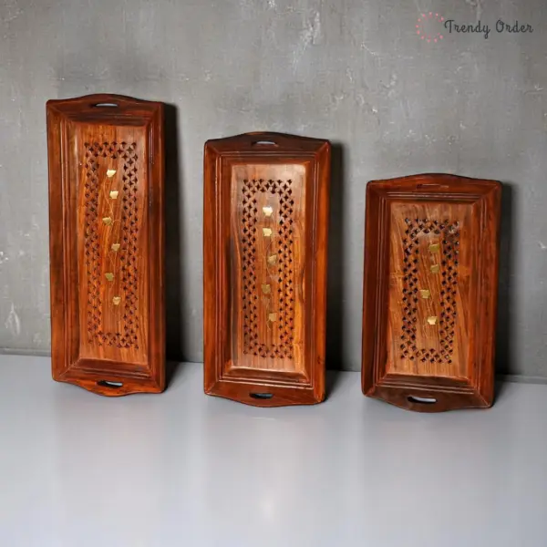 Carved Jali Wooden Tray Set