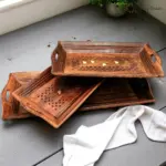 Carved Jali Wooden Tray Set