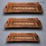 Carved Jali Wooden Tray Set