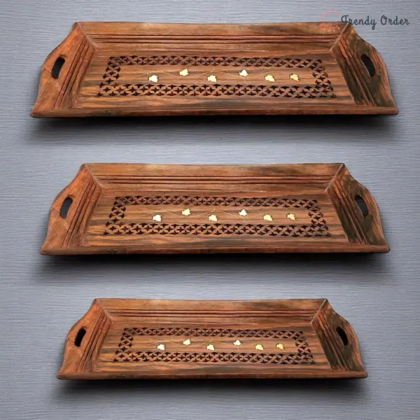 Carved Jali Wooden Tray Set