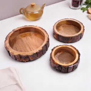 Nesting Wooden Bark Tray Set