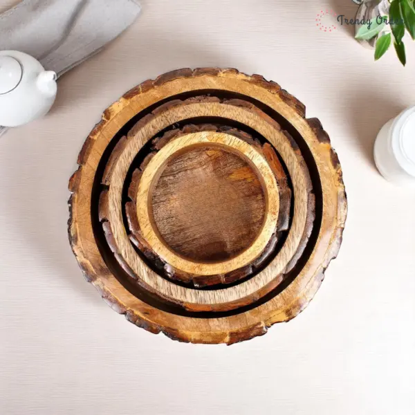 Nesting Wooden Bark Tray Set