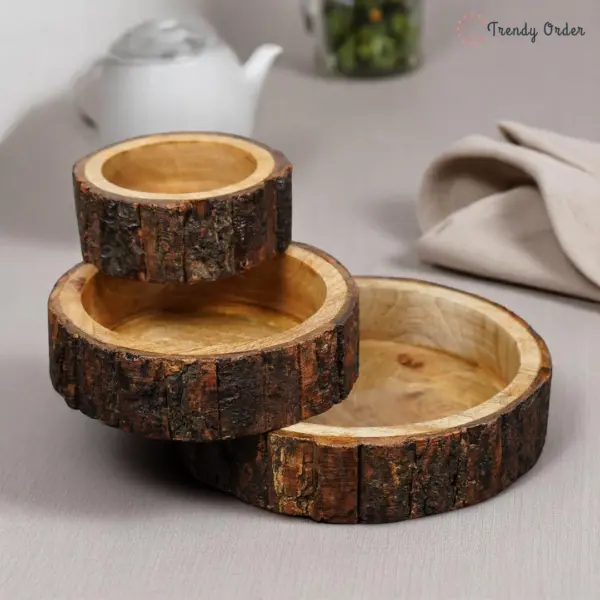 Nesting Wooden Bark Tray Set