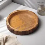Round Wooden Serving Tray with Bark Edge