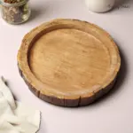 Round Wooden Serving Tray with Bark Edge