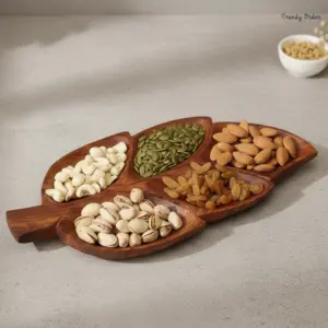 Leaf Shaped Sheesham Wooden Dry Fruit Tray