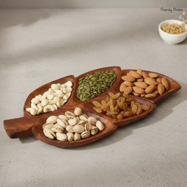 Leaf Shaped Sheesham Wooden Dry Fruit Tray