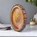 Round Wooden Serving Tray with Bark Edge