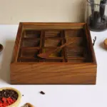 Square Wooden Masala Box with Glass Lid