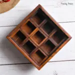 Square Wooden Masala Box with Glass Lid