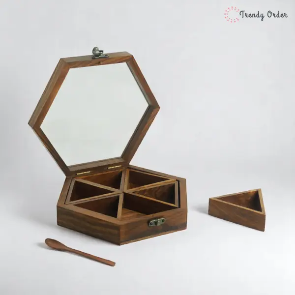 Hexagon Wooden Masala Box