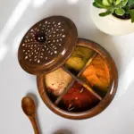 Wooden Masala Box with White Inlay 4 Compartments
