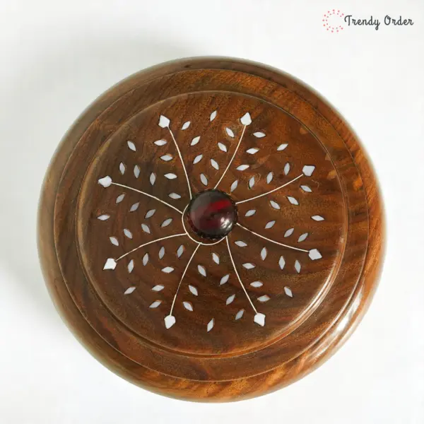 Wooden Masala Box with White Inlay 4 Compartments