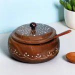 Wooden Masala Box with White Inlay 4 Compartments