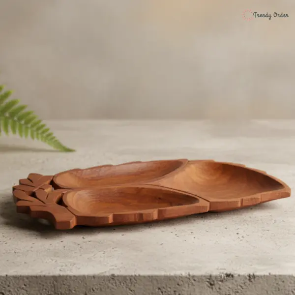 Leaf Wooden Dry Fruit Tray with 3 Sections